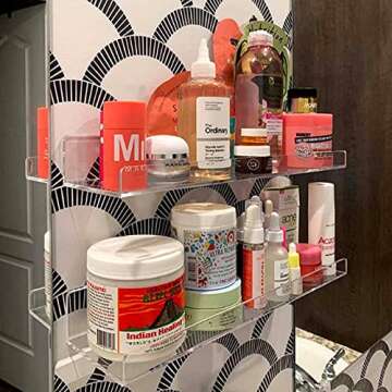 QPEY Clear Acrylic Shelves,15" Invisible Floating Bookshelf Wall Mounted Wall Shelves for Picture Display,Record Storage,Book,Magazine,Files Organizer-Acrylic Shelves 2 Packs