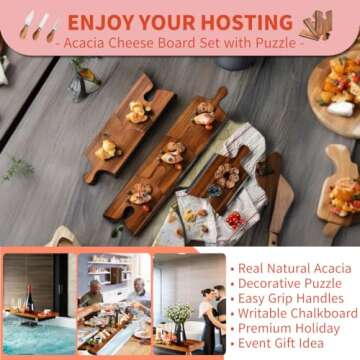 Acacia Cheese Board with Puzzle Handles & Knife - Perfect for Entertaining