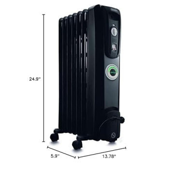 De'Longhi Oil filled Radiator Heater, 1500W Electric Space Heater for indoor use, portable room heater, Energy Saving, full room like office and bedroom with safety features, EW7707CB
