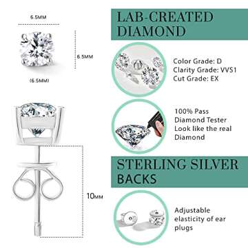 Anbamahong Moissanite Earrings Lab Created Diamond 925 Sterling Silver Studs for Men Women Jewelry Gifts