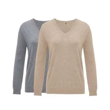 Arach&Cloz 2 Pack Women's Sweater Soft V Neck Long Sleeve
