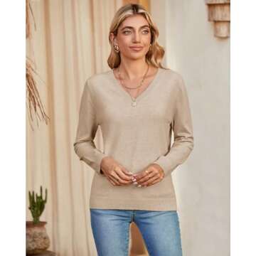 Arach&Cloz 2 Pack Women's Sweater Soft V Neck Long Sleeve
