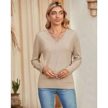Arach&Cloz 2 Pack Women's Sweater Soft V Neck Long Sleeve