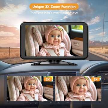 Babyvue Baby Car Mirror Camera for 2 Kids with IR Night Vision, 3X Zoom Car Camera for Baby 1080P HD Images 360°Rotating Adjustable Car Seat Camera for Baby Rear Facing BV1