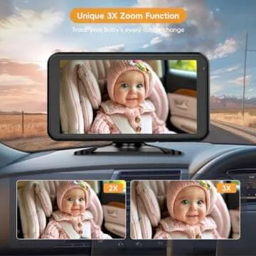 Babyvue Baby Car Mirror Camera for 2 Kids with IR Night Vision, 3X Zoom Car Camera for Baby 1080P HD Images 360°Rotating Adjustable Car Seat Camera for Baby Rear Facing BV1
