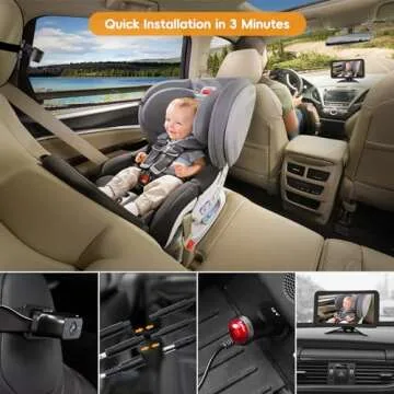 Babyvue Baby Car Mirror Camera for 2 Kids with IR Night Vision, 3X Zoom Car Camera for Baby 1080P HD Images 360°Rotating Adjustable Car Seat Camera for Baby Rear Facing BV1