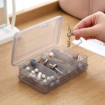 2Pcs Grey Double Layer Plastic Jewelry Box Organizer Storage Container for Earrings, Necklaces, Ring...