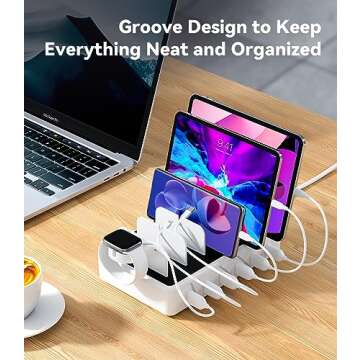 Honcila Charging Station for Multiple Devices, 50W 6 Ports Multi Charger Station Charging Dock with ...