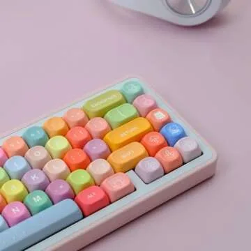 ILYCHEEGAMI PBT Cute Gradual Colourful MOA Height Round Keycap Set for Kids Girl Custom for Gateron ...