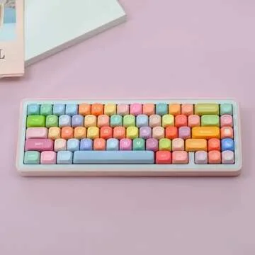 ILYCHEEGAMI PBT Cute Gradual Colourful MOA Height Round Keycap Set for Kids Girl Custom for Gateron Kailh Cherry Mx Switch Layout ANSI Mechanical Keyboard (MOA-Gummy Bear)
