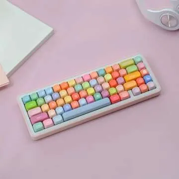 ILYCHEEGAMI PBT Cute Gradual Colourful MOA Height Round Keycap Set for Kids Girl Custom for Gateron Kailh Cherry Mx Switch Layout ANSI Mechanical Keyboard (MOA-Gummy Bear)