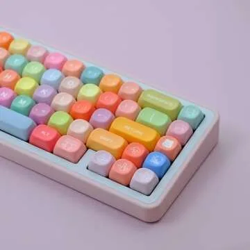 ILYCHEEGAMI PBT Cute Gradual Colourful MOA Height Round Keycap Set for Kids Girl Custom for Gateron Kailh Cherry Mx Switch Layout ANSI Mechanical Keyboard (MOA-Gummy Bear)
