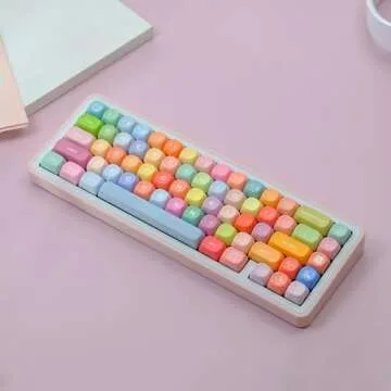 ILYCHEEGAMI PBT Cute Gradual Colourful MOA Height Round Keycap Set for Kids Girl Custom for Gateron Kailh Cherry Mx Switch Layout ANSI Mechanical Keyboard (MOA-Gummy Bear)
