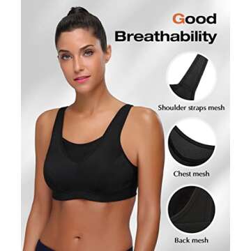 Wingslove Women's High Impact Sports Bra Full Coverage Wirefree Non Padded Workout Bra Plus Size(Bla...