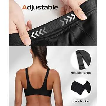 Wingslove Women's High Impact Sports Bra Full Coverage Wirefree Non Padded Workout Bra Plus Size(Black,42DDD)