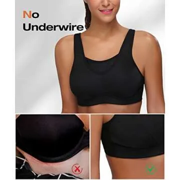 Wingslove Women's High Impact Sports Bra Full Coverage Wirefree Non Padded Workout Bra Plus Size(Black,42DDD)