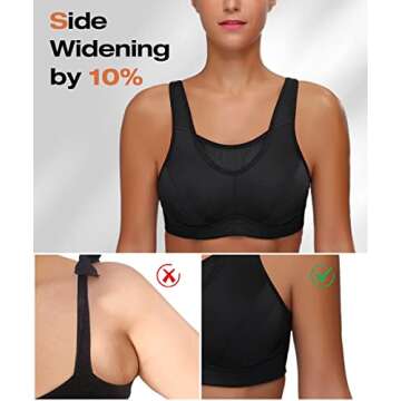Wingslove Women's High Impact Sports Bra Full Coverage Wirefree Non Padded Workout Bra Plus Size(Black,42DDD)