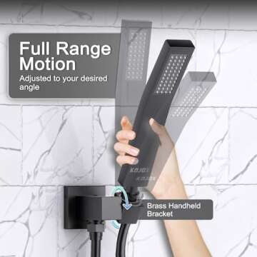 KOJOX 12 Inch Black Shower System with Rain Shower Head, Handheld Shower, Bathroom Luxury Mixer Combo Set, Wall Mounted Faucet Rough-in Valve and Trim Kit