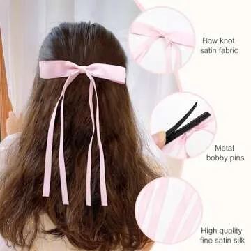 8 Pcs Hair Ribbon Bow Clips for Women Girls Tassel Hair Ribbons Hair Ties Bowknot with Long Tail Hair Accessories for Toddlers Teens Kids