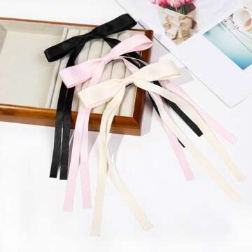 8 Pcs Hair Ribbon Bow Clips for Women Girls Tassel Hair Ribbons Hair Ties Bowknot with Long Tail Hair Accessories for Toddlers Teens Kids