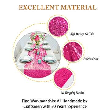 ShinyBeauty 12x108-Inch Hot Pink Sparkly Sequin Table Runner Glitz Sequin Table Runner for Wedding Part/Event Linen (Hot Pink)