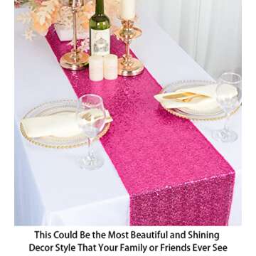 ShinyBeauty 12x108-Inch Hot Pink Sparkly Sequin Table Runner Glitz Sequin Table Runner for Wedding Part/Event Linen (Hot Pink)