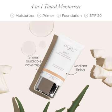 PUR Beauty 4-in-1 Tinted Moisturizer with SPF 20 - Hydrating Skin Tint Face Moisturizer, Primer & Foundation with Shea Butter, Aloe Vera & Vitamin B3 - Vegan Friendly, Paraben Free (Light)