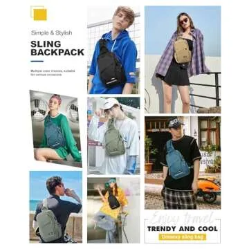 Black Crossbody Sling Backpacks Sling Bag for Men Women, Small Shoulder Backpack Motorcycle Chest Ba...