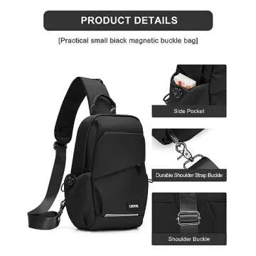 Black Crossbody Sling Backpacks Sling Bag for Men Women, Small Shoulder Backpack Motorcycle Chest Bags One Strap Backpack, Mini Chest Daypack for Casual Travel Hiking Gym Outdoor Sports