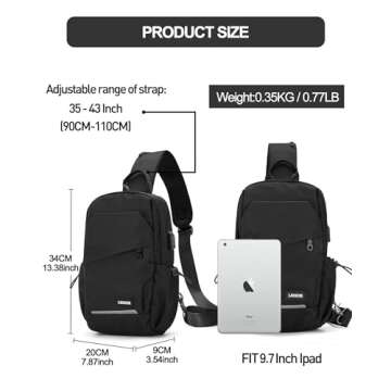 Black Crossbody Sling Backpacks Sling Bag for Men Women, Small Shoulder Backpack Motorcycle Chest Bags One Strap Backpack, Mini Chest Daypack for Casual Travel Hiking Gym Outdoor Sports