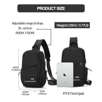 Black Crossbody Sling Backpacks Sling Bag for Men Women, Small Shoulder Backpack Motorcycle Chest Bags One Strap Backpack, Mini Chest Daypack for Casual Travel Hiking Gym Outdoor Sports