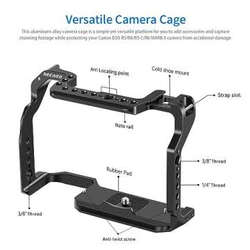 NEEWER Camera Cage Compatible with Canon EOS R5 R5C R6 R6 Mark II, Aluminum Alloy DSLR Rig Stabilize...