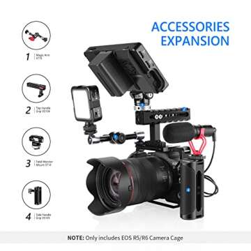 NEEWER Camera Cage Compatible with Canon EOS R5 R5C R6 R6 Mark II, Aluminum Alloy DSLR Rig Stabilizer with 1/4"&3/8" Threads, Cold Shoe, and NATO Rail for Vlogging, Filmmaking, Video Recording, VS101