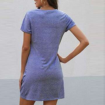 Padaleks Women's Summer Twist Knot T Shirt Dress Print Color Block O-Neck Short Sleeve Mini Dresses Tunics Tops