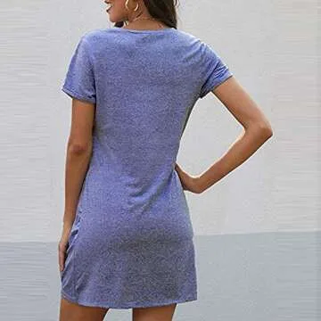 Padaleks Women's Summer Twist Knot T Shirt Dress Print Color Block O-Neck Short Sleeve Mini Dresses Tunics Tops