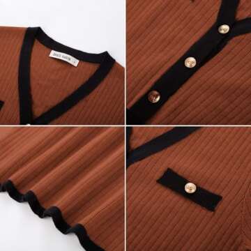 GRACE KARIN Womens 2024 Winter Sweater Dress V Neck Ribbed Knit Long Sleeve Elegant Bodycon Pullover Sweater Dress Brown S