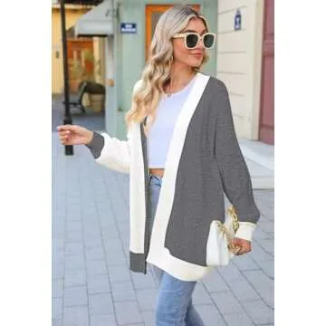 2024 Fall Long Cardigans for Women Batwing Sleeve Open Front Ribbed Knit Oversized Cardigans Sweaters with Pockets Gray S