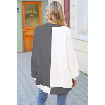 2024 Fall Long Cardigans for Women Batwing Sleeve Open Front Ribbed Knit Oversized Cardigans Sweaters with Pockets Gray S