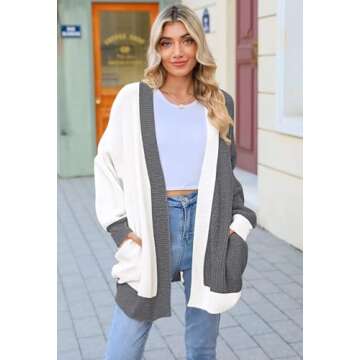 2024 Fall Long Cardigans for Women Batwing Sleeve Open Front Ribbed Knit Oversized Cardigans Sweaters with Pockets Gray S