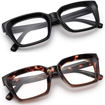 COASION Classic Non-prescription Clear Lens Eyeglasses for Women Thick Square Frame Eyewear (Bright Black + Leopard)