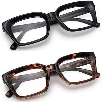 COASION Classic Non-prescription Clear Lens Eyeglasses for Women Thick Square Frame Eyewear (Bright Black + Leopard)