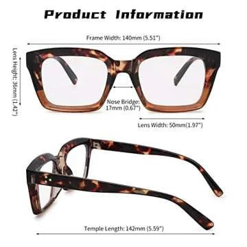 COASION Classic Non-prescription Clear Lens Eyeglasses for Women Thick Square Frame Eyewear (Bright Black + Leopard)