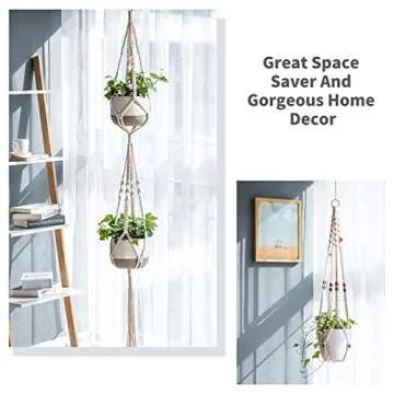 Mkono Macrame Plant Hangers, 5 Pack Different Tiers Indoor Hanging Planters Basket with 5 Hooks Decorative Flower Pots Holder Stand Boho Home Decor, Ivory