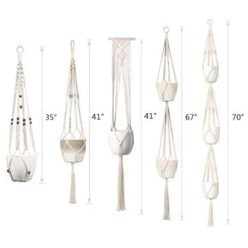 Mkono Macrame Plant Hangers, 5 Pack Different Tiers Indoor Hanging Planters Basket with 5 Hooks Decorative Flower Pots Holder Stand Boho Home Decor, Ivory