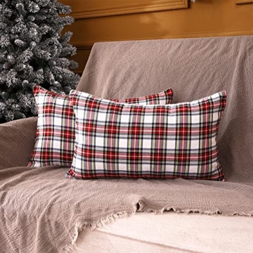 CARRIE HOME White Tartan Plaid Christmas Lumbar Pillow Covers 12x20 Set of 2 White Scottish Christma...