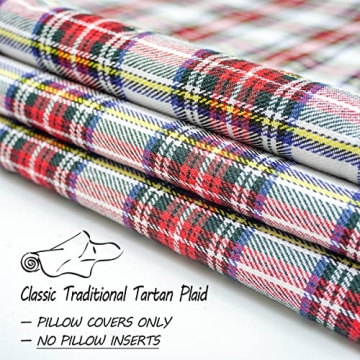 Stylish White Tartan Plaid Christmas Pillow Covers Set of 2