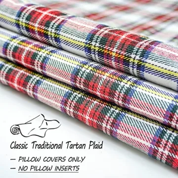 Stylish White Tartan Plaid Christmas Pillow Covers Set of 2