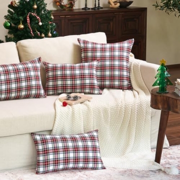 Stylish White Tartan Plaid Christmas Pillow Covers Set of 2