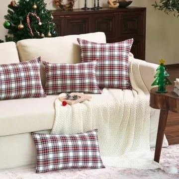 Stylish White Tartan Plaid Christmas Pillow Covers Set of 2