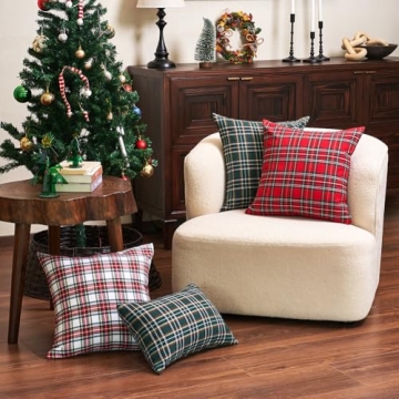 Stylish White Tartan Plaid Christmas Pillow Covers Set of 2